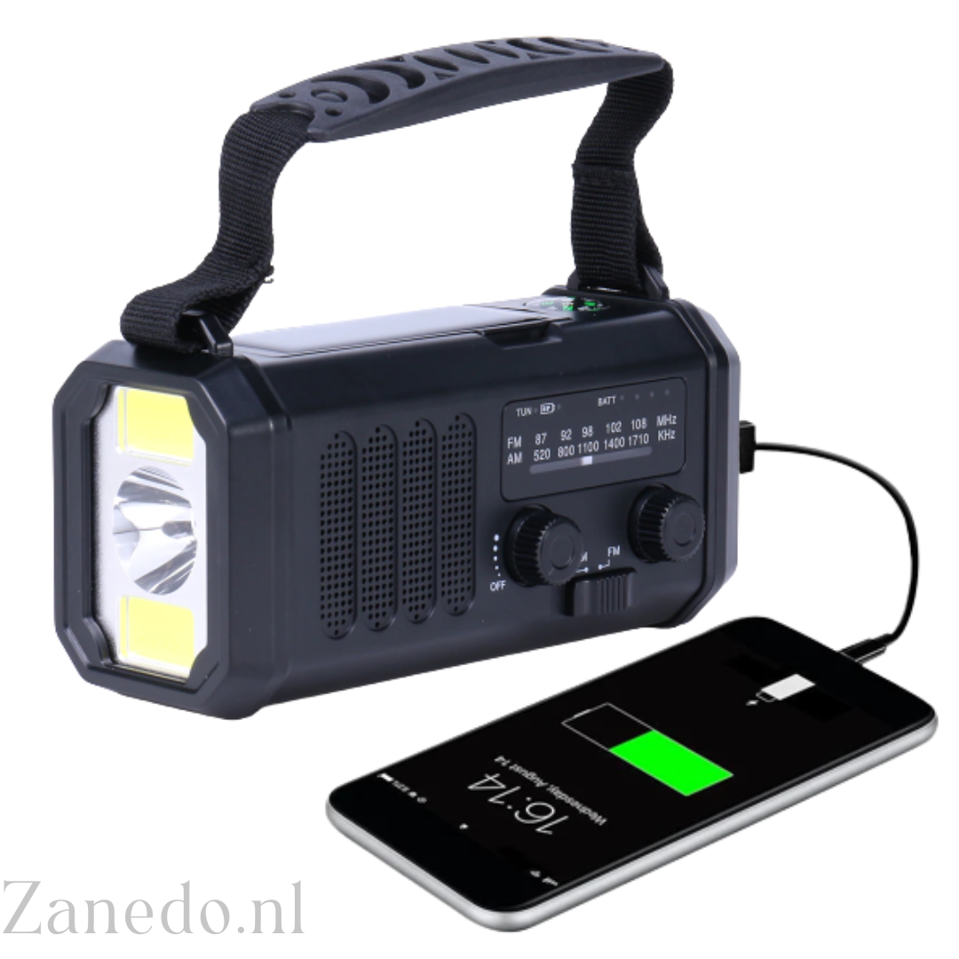 Noodradio - 10.000mAh ingebouwde Powerbank, Lamp en Zwengelgenerator